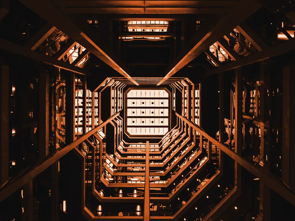 Looking up through the structure of a data centre